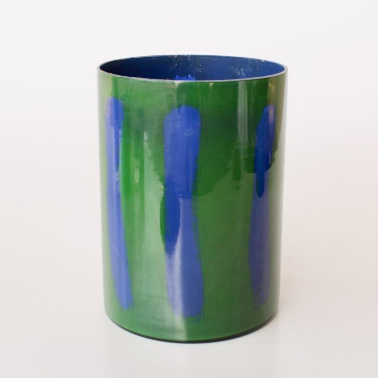 BLUE & GREEN GLASS CANDLE HOLDER OR VASE  20X15CM